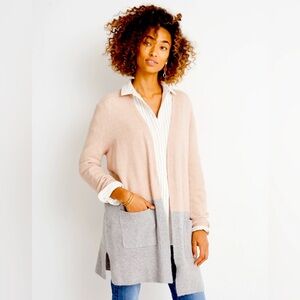 Madewell Kent Merino Wool Blend Colorblock Tan and Gray Open Front Cardigan XS